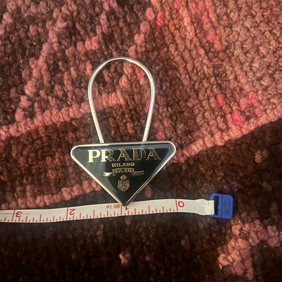 PRADA Triangle Logo Plate Silver Tone Key Ring Holder Bag Charm - Picture 8 of 8